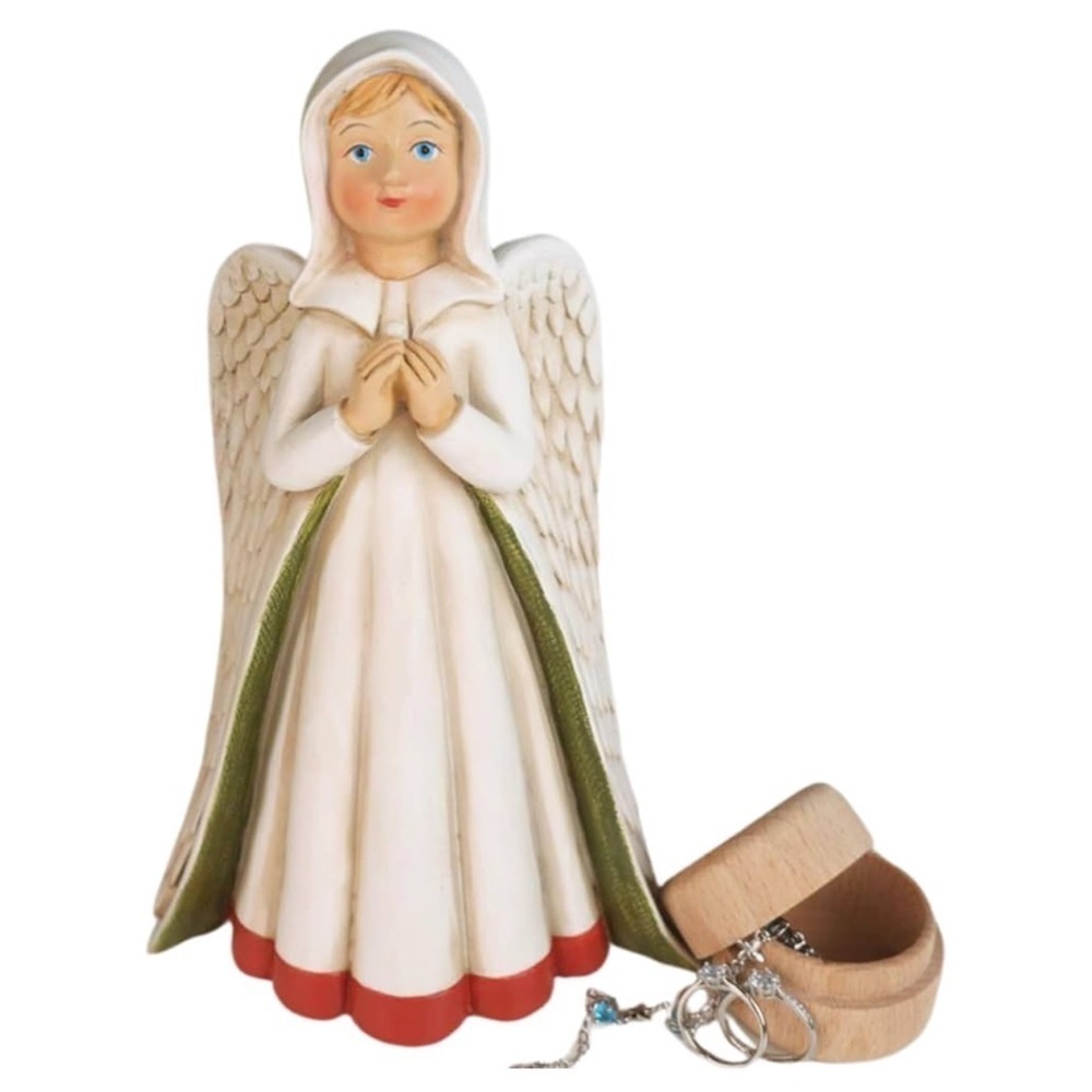 NIB indoor/outdoor Angel Figurine Resin 8” hidden Birch magnetic jewelry box - Picture 2 of 9